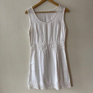 White Linen Dress with Lace Detail | Coquette Light Summer Dress | Size Medium
